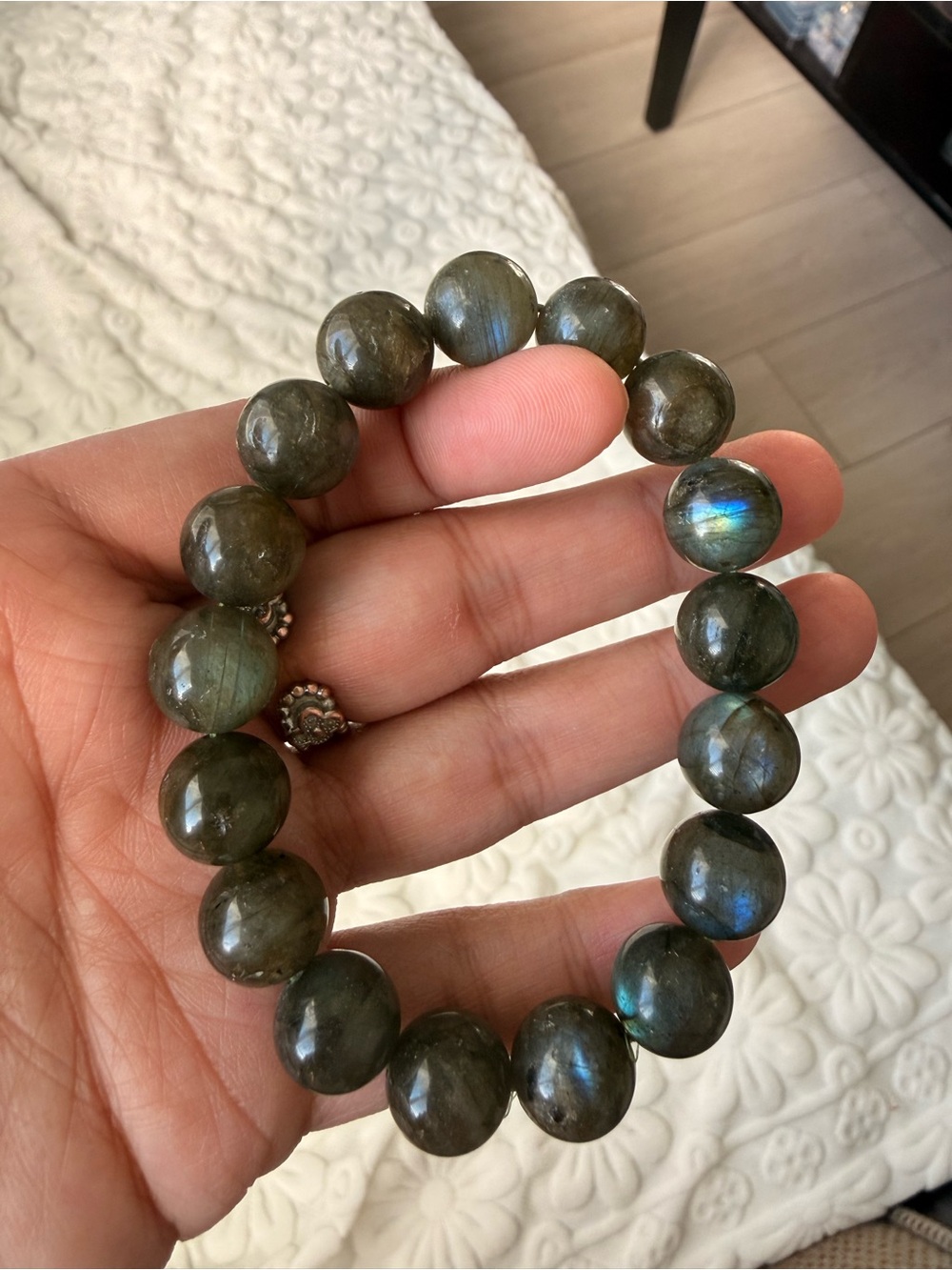 Natural Gray Moonstone Beaded Bracelet with Blue Flash perfect for DIY